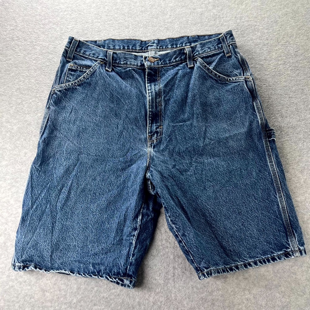 DICKIES Carpenter Shorts Mens 30 Blue Denim Flex Stretch Relaxed Fit Hammer Loop
